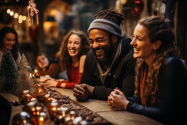 Foto amigos felices disfrutando de una cena festiva juntos compañía de amigos cercanos ai generativo