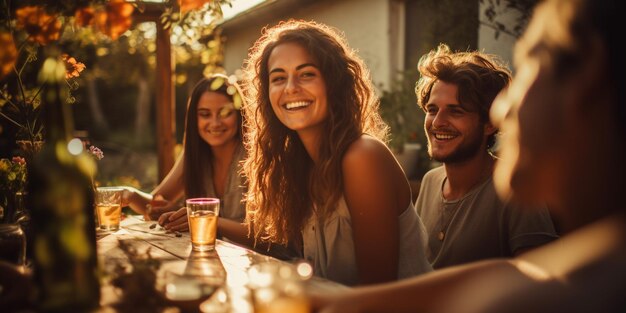 Foto amigos felices divirtiéndose al aire libre