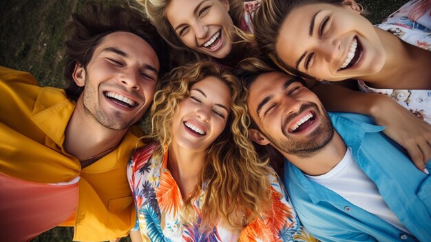 Foto amigos felices divirtiéndose juntos reunión de amistad