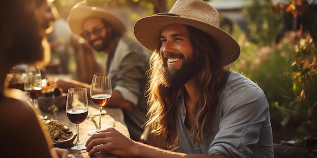 Amigos felizes a divertir-se ao ar livre.