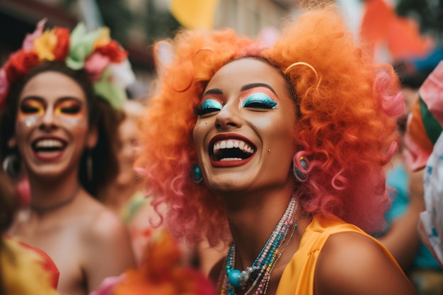 Amigos felizes na Parada do Orgulho LGBTQ em Amsterdam Amsterdam Pride Celebration