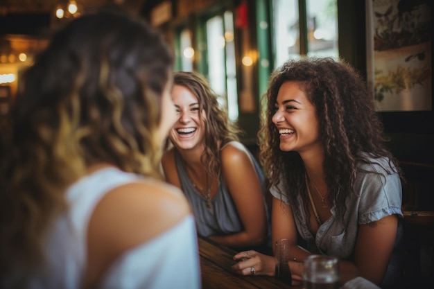 Foto amigos felizes reunidos no café generative ai