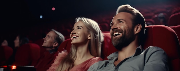 Amigos felizes sentados no cinema a ver um filme Generative ai