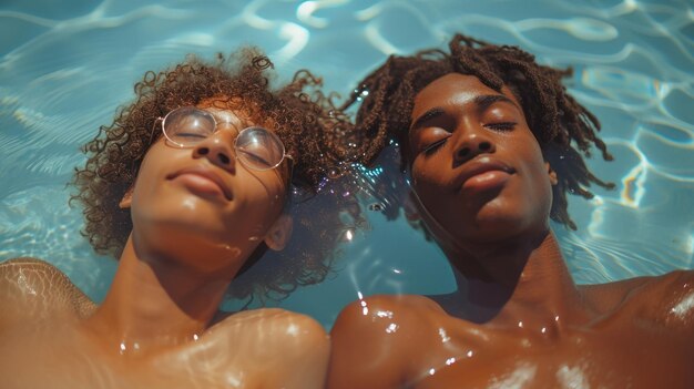 Amigos flotando en una piscina