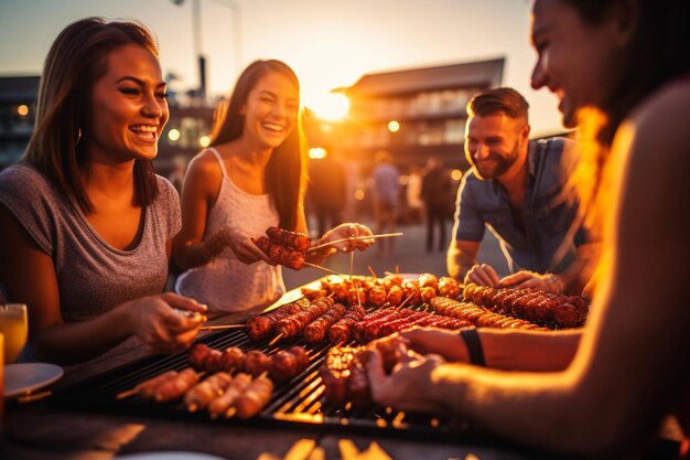 Amigos haciendo una barbacoa al aire libre