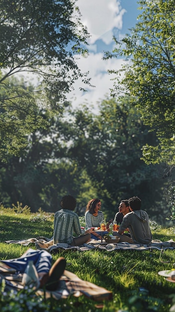 Amigos haciendo un picnic en el parque
