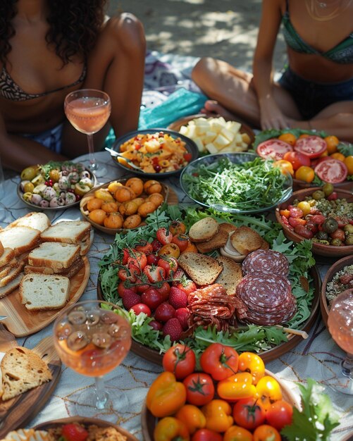 Foto amigos haciendo un picnic en la playa