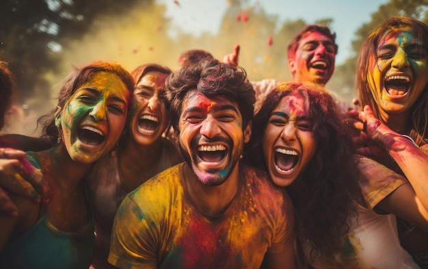 Amigos indios celebrando Holi IA generativa