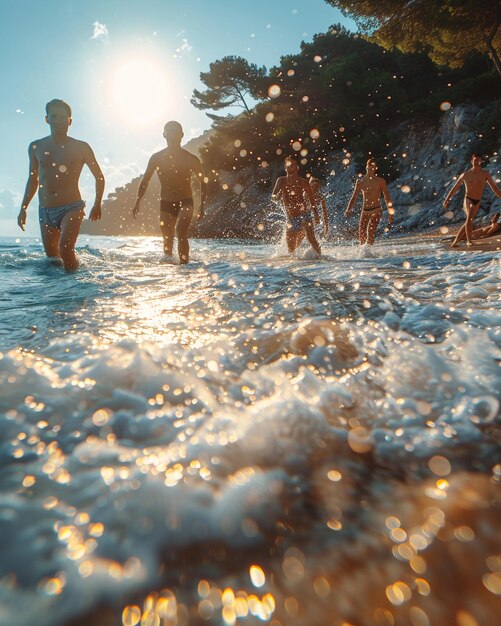 Foto amigos jogando um jogo de frisbee de praia