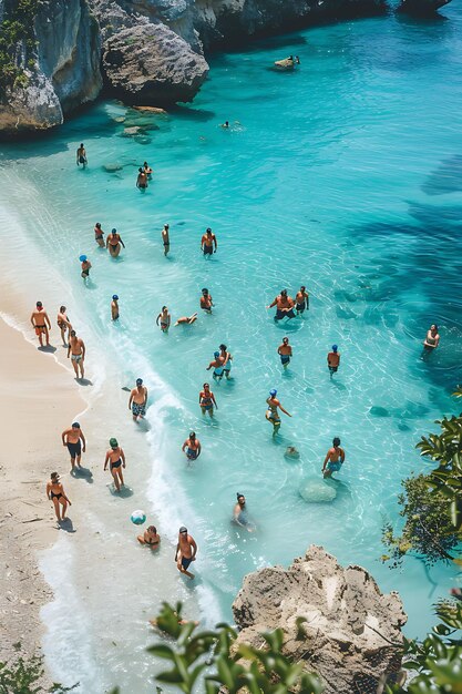 Foto amigos jugando un juego de fútbol americano en una playa de arena en v vecinos actividades de vacaciones de fondo