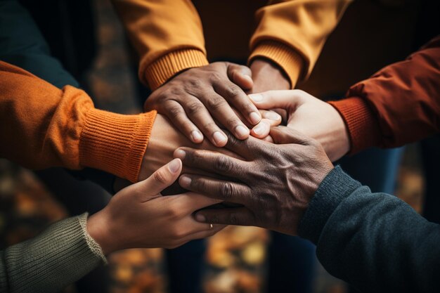 Amigos muy unidos se unen para encarnar la esencia del trabajo en equipo