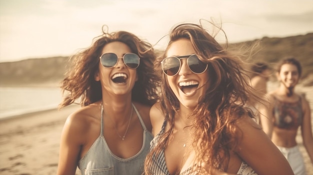 Foto amigos óculos de sol estilo de vida amizade alegria de verão feliz diversão jovem beleza ia generativa