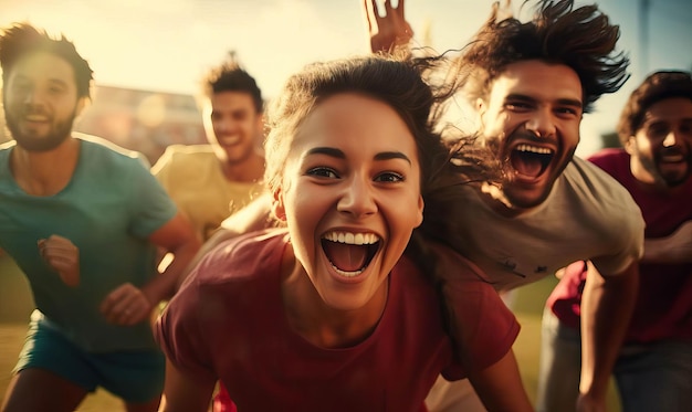 Amigos participando en un partido deportivo amistoso, su espíritu competitivo brilla a través de