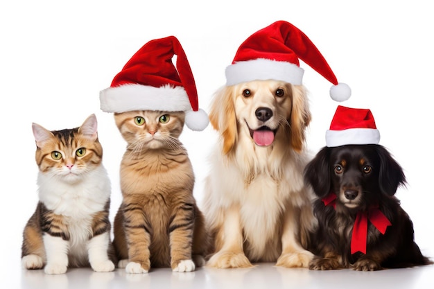 Amigos peludos festivos gatos y perros disfrazados de Navidad