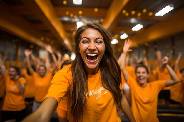 Amigos que asisten a una clase de fitness en trampolín