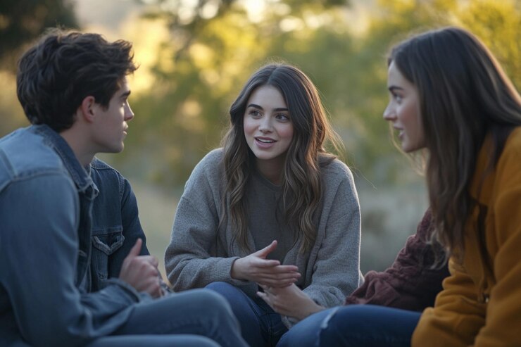 Los amigos se reúnen al aire libre para compartir historias y disfrutar de una tarde soleada juntos IA generativa