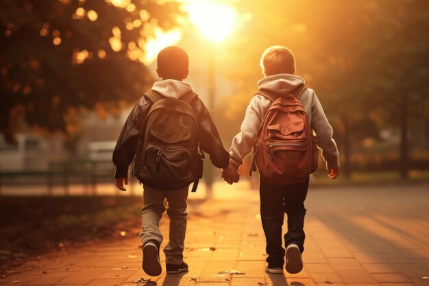 Amigos reunidos el primer día de regreso a clases