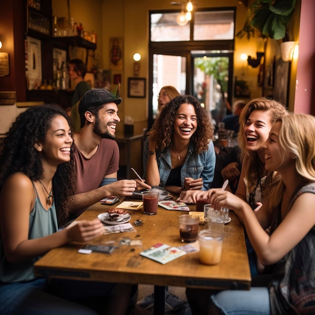 Amigos reunindo a vida diária comendo e bebendo juntos