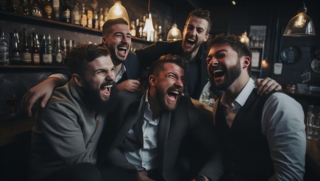 Amigos riendo en un bar