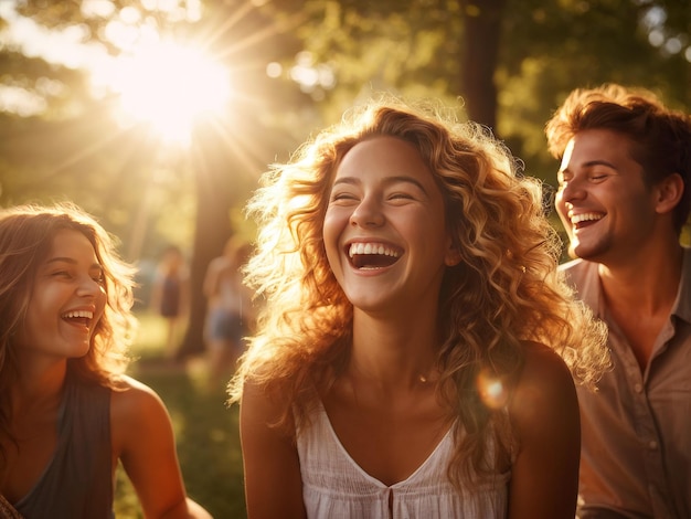 Foto amigos riendo en la naturaleza amigos riéndose en la naturaleza