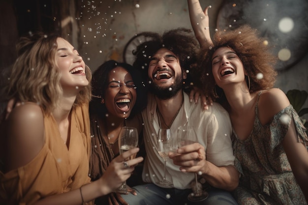 Foto amigos rindo e curtindo a companhia um do outro criado com tecnologia de ia generativa