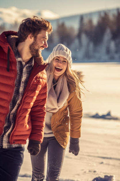 amigos rindo e patinando juntos em um lago congelado Criado com tecnologia de IA generativa