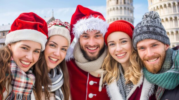 Amigos con sombreros de Papá Noel