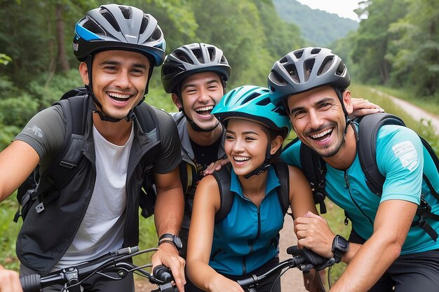 Amigos sonriendo y riendo entre sí durante el viaje siempre está en el mapa