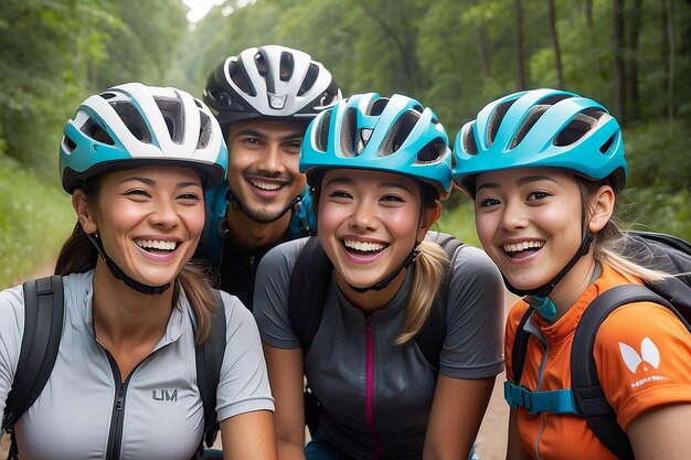 Foto amigos sonriendo y riendo entre sí durante el viaje siempre está en el mapa