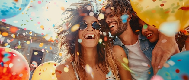 Amigos sonrientes que se abrazan con felicidad