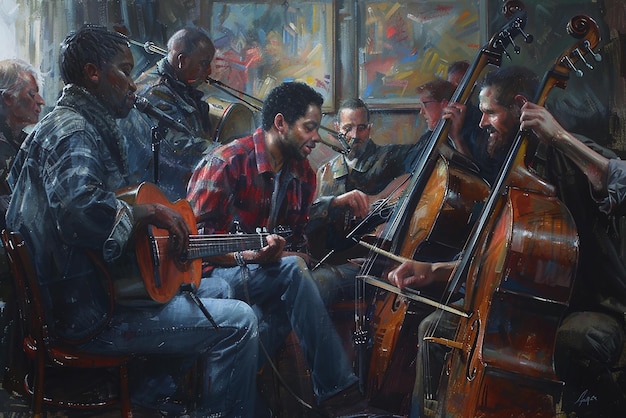 Amigos tocando música juntos en una sesión de jam