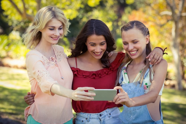 Amigos tomando selfie com telefone móvel