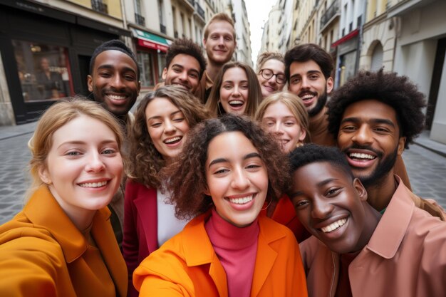 Amigos tomando selfie en el estilo de vida de la ciudad ai generativo Concepto de amigos