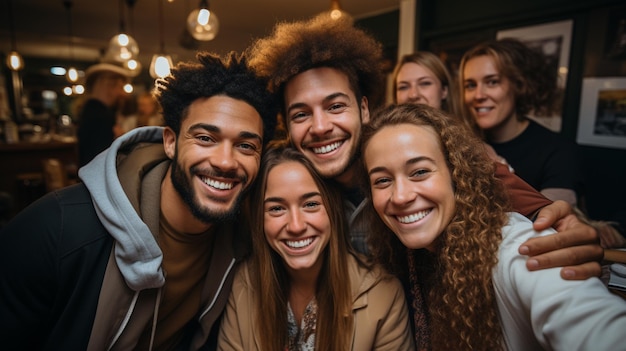 amigos tomando selfies en el café