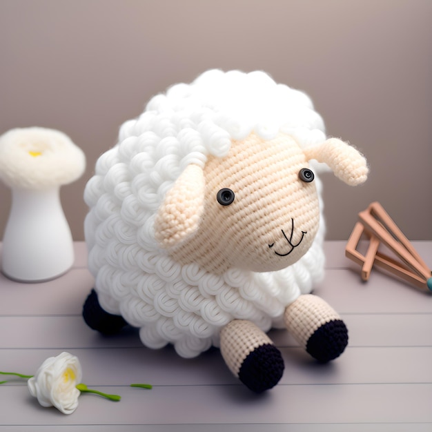 Foto amigurumi de lana oveja blanca