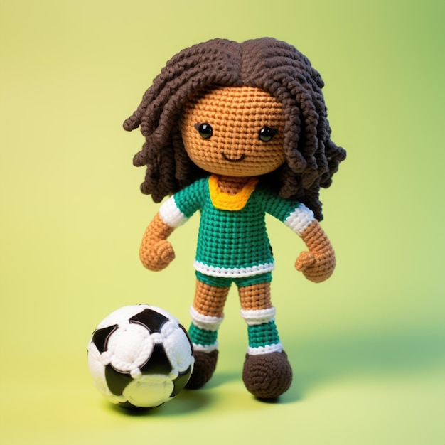 Amigurumi-Puppe einer weiblichen Fußballspielerin