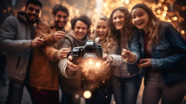 Foto la amistad en pleno florecimiento un conjunto alegre de caras sonrientes