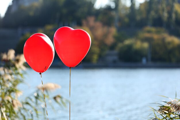 Amo los globos del corazón, al aire libre