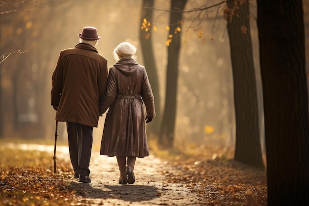 El amor afectuoso de la vieja pareja caminando genera Ai