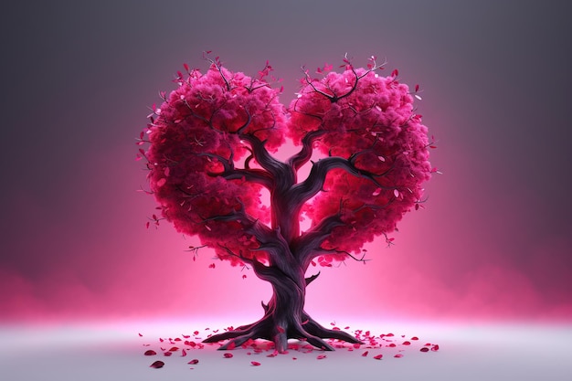 Amor árbol en forma de corazón rojo