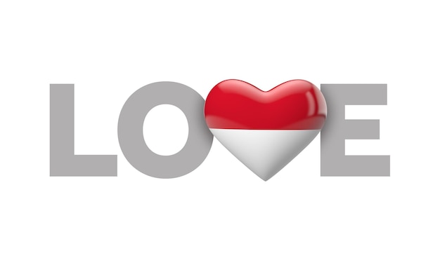 Amor bandera de indonesia en forma de corazón con amor palabra d representación