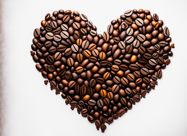 Amor de grãos de café na forma de um coração isolado no fundo branco