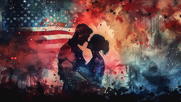 Foto amor y deber silueta de una pareja militar