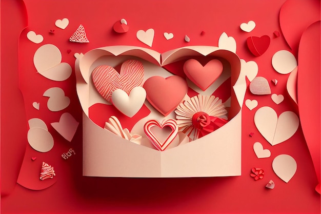 Amor Día de San Valentín 14 de febrero Estilo de corte de papel Arte generado por 3D ai