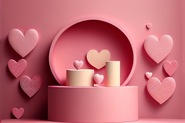 Amor Día de San Valentín 14 de febrero Estilo de corte de papel Arte generado por 3D ai