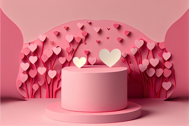 Amor Día de San Valentín 14 de febrero Estilo de corte de papel Arte generado por 3D ai