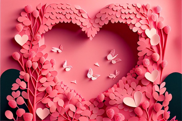 Amor Día de San Valentín 14 de febrero Estilo de corte de papel Arte generado por 3D ai