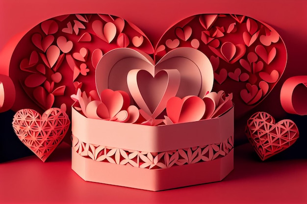 Amor Día de San Valentín 14 de febrero Estilo de corte de papel Arte generado por 3D ai