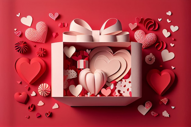 Amor Día de San Valentín 14 de febrero Estilo de corte de papel Arte generado por 3D ai