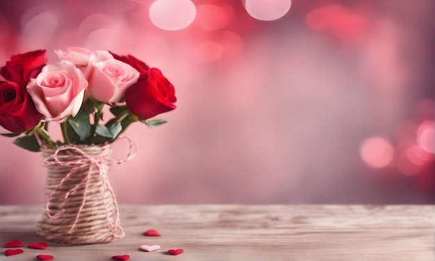 Amor del día de San Valentín con corazones y rosas.